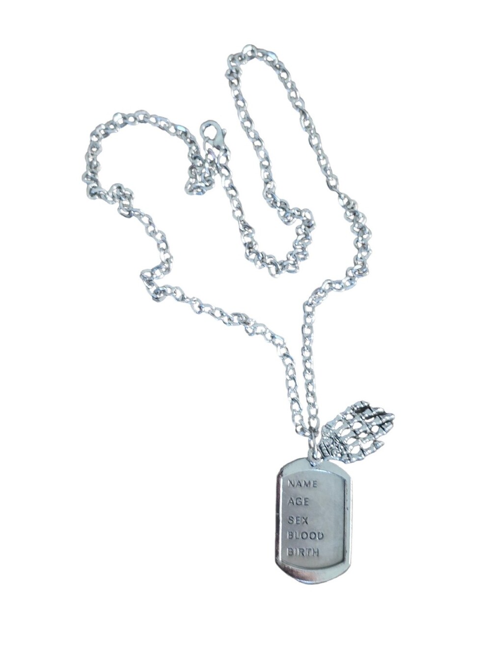 Skeleton Hand Dog Tag Pendant Silver-Tone Necklace